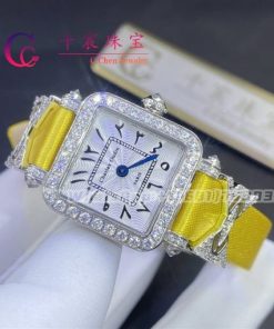 Charles Oudin Pansy Retro 20mm Yellow Silk Straps Diamond Watch Elements Arabic Style
