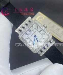 Charles Oudin Pansy Retro 24mm Black Satin Silk Strap And Diamond Watch Roman Style