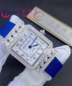Charles Oudin Pansy Retro 24mm Blue Satin Silk Strap And Diamond Watch Arabic Style