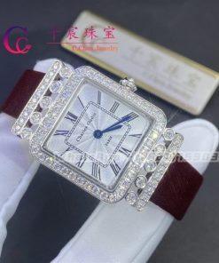 Charles Oudin Pansy Retro 24mm Maroon Satin Silk Strap And Diamond Watch Roman Style