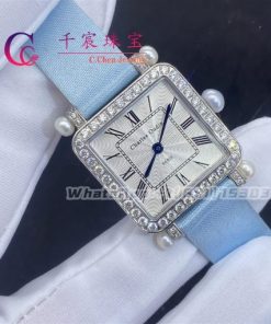 Charles Oudin Pansy Retro 24mm Medium 18-Karat White Gold, Satin, Pearl and Diamond Watch