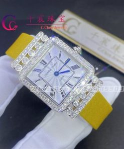 Charles Oudin Pansy Retro 24mm Yellow Satin Silk Strap And Diamond Watch Roman Style