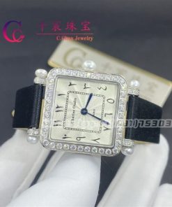 Charles Oudin Pansy Retro with Pearls Watch Medium 24mm Arabic Style Black Straps