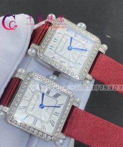 Charles Oudin Pansy Retro with Pearls Watch Medium 24mm Arabic Style Maroon Straps