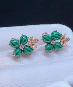 Chaumet Hortensia Jardins Pink Gold Malachite Diamond Earrings 083337