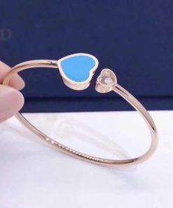Chopard Happy Hearts Bangle Rose Gold Turquoise Stone @857482-5400