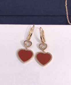 Chopard Happy Hearts Earrings, Ethical Rose Gold, Diamonds, Red Stone 837482-5810