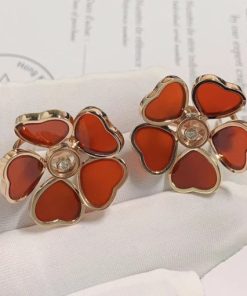 Chopard Happy Hearts Flowers Earrings, Ethical Rose Gold Diamonds, Red Stone 84A085-5811