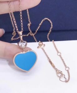 Chopard Happy Hearts Pendant Rose Gold Turquoise Stone 797482-5401