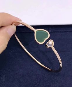 Chopard Rose Gold and Diamond Happy Hearts Bangle Green Agate @857482-5100