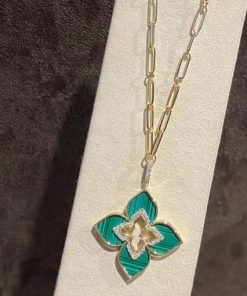 Custom Jewelry Roberto Coin Venetian Princess Pendant In 18K Yellow Gold With Diamonds And Malachite