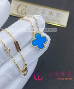 Custom Jewelry Van Cleef & Arpels Vintage Alhambra pendant in 18K Yellow Gold Blue Agate VCARP9SY00
