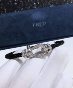 Fred Force 10 Bracelet white gold and diamonds large model Black Cable 0B0050-6B1053