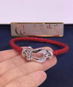 Fred Force 10 Bracelet White Gold Large Model and Red Cable 0B0005-6B0156