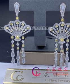 Garrard Fanfare Symphony Diamond and Yellow Sapphire Earrings In 18ct White Gold with White Agate
