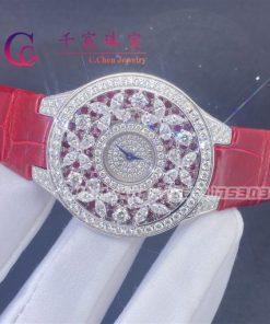 Graff Classic Butterfly Watch Diamond-Set Ruby Dial, White Gold And Red Alligator Strap-38mm