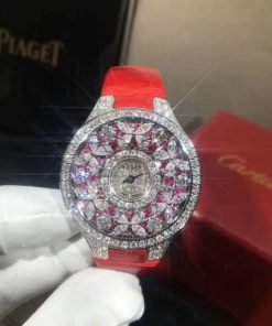 Graff Classic Butterfly Watch Diamond-set Ruby Dial White Gold, Red Alligator Strap