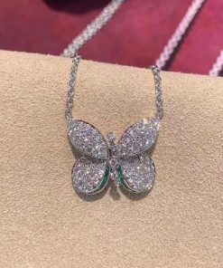 Graff Princess Butterfly Pendant with Round Diamond & Baguette Emerald Necklace RGP607