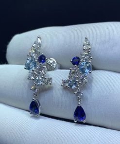 Harry Winston Sparkling Cluster Sapphire, Aquamarine and Diamond Earrings EASAQPCLRFSPC