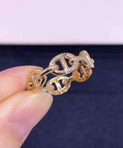 Hermes Chaine D??ancre Enchainee Ring 18k Rose Gold, Small Model H110025B
