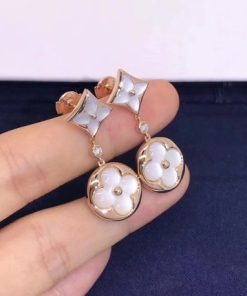 Louis Vuitton Color Blossom Long Earrings White Mother-Of-Pearl And Diamonds Q96668
