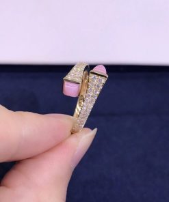 Marli Cleo Diamond Slim Ring In Yellow Gold Pink Quartzite CLEO-R1