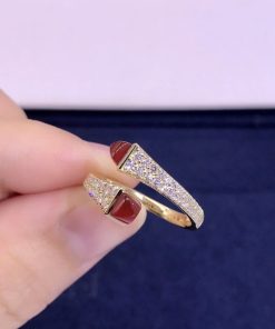 Marli Cleo Diamond Slim Ring In Yellow Gold Red Agate CLEO-R1