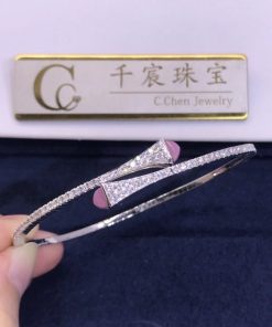 Marli Cleo Diamond Slim Slip-On Bracelet In White Gold Pink Quartzite CLEO-B1
