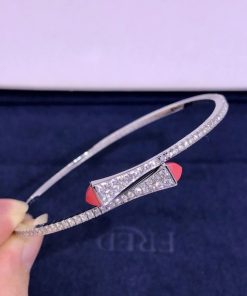 Marli Cleo Diamond Slim Slip-On Bracelet In White Gold Pink Coral CLEO-B1