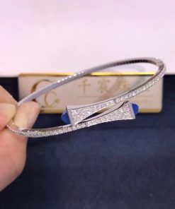 Marli Cleo Diamond Slim Slip-On Bracelet In White Gold Sea Blue Chalcedony CLEO-B1