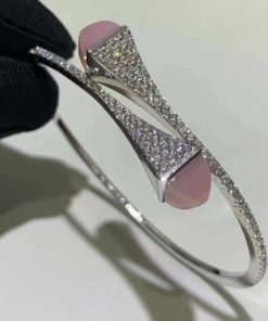 Marli Cleo Diamond Slip-On Bracelet In White Gold Pink Quartzite CLEO-B3