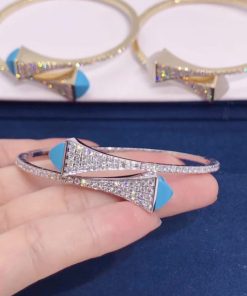 Marli Cleo Diamond Slip-On Bracelet In White Gold Turquoise CLEO-B3