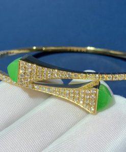 Marli Cleo Diamond Slip-On Bracelet In Yellow Gold Green Agate CLEO-B3