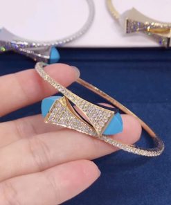 Marli Cleo Diamond Slip-On Bracelet In Yellow Gold Turquoise CLEO-B3