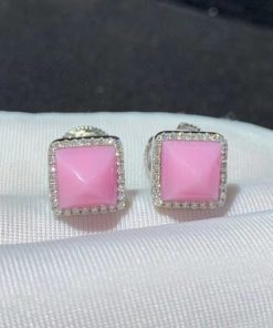 Marli Cleo Diamond Stud Pyramid Earrings In White Gold Pink Opal CLEO-E3