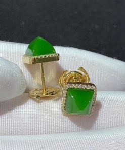 Marli Cleo Diamond Stud Pyramid Earrings In Yellow Gold Green Jade CLEO-E3