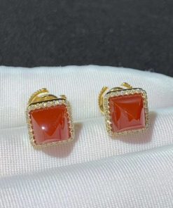 Marli Cleo Diamond Stud Pyramid Earrings In Yellow Gold Red Agate CLEO-E3
