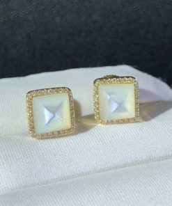 Marli Cleo Diamond Stud Pyramid Earrings In Yellow Gold White Moon Stone CLEO-E3