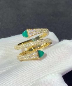 Marli Cleo Diamond Twist Ring In Yellow Gold Green Agate CLEO-R15