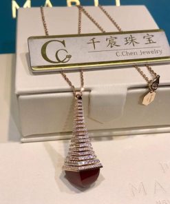 Marli Cleo Rev Diamond Pendant In Rose Gold Red Agate CLEO-N29