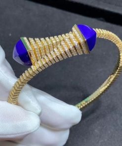 Marli Cleo Rev Diamond Slip-On Bracelet In Yellow Gold Lapis Lazuli CLEO-B29