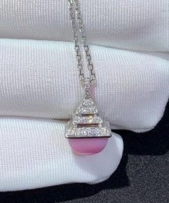 Marli Cleo Rev Mini Diamond Pendant In White Gold Pink Quartzite CLEO-N37