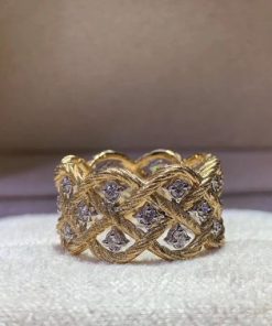 Buccellati Etoilee Band Ring with Diamonds 18k Yellow and White Gold