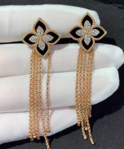 Roberto Coin Princess Flower?? Diamond Black Jade 18k Rose White Gold Earrings