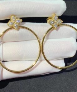 Roberto Coin Princess Flower Earrings Hoop in 18k Gold with Diamonds Small Version