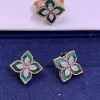 Roberto Coin Princess Flower Earrings in Rose Gold with Malachite and Diamonds ADV888EA1837_01