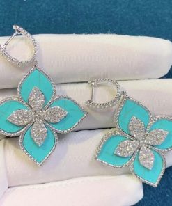 Roberto Coin Princess Flower Earrings With Diamonds And Turquoise 34mm