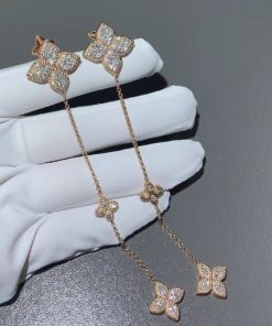 Roberto Coin Princess Flower Long Diamond Earrings in Rose Gold