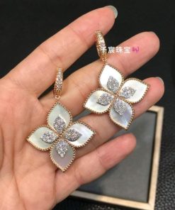Roberto Coin Princess Flower Mother of Pearl Diamond Earrings 34MM