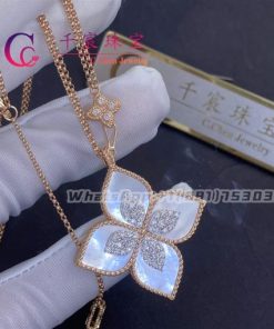 Roberto Coin Princess Flower Pendant in 18k Rose Gold with Mother of Pearl and Diamonds. Large Version